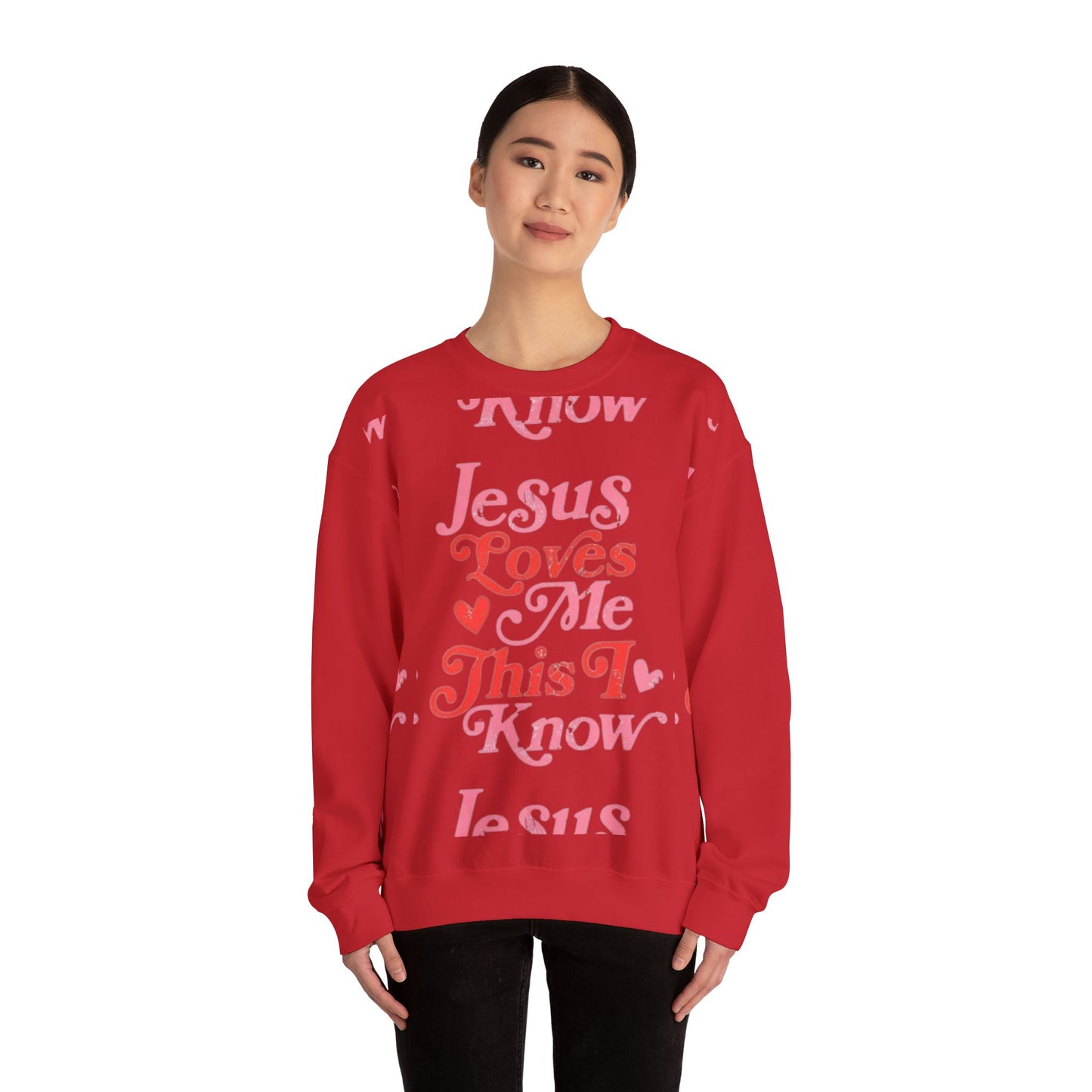 Crewneck Sweatshirt — “Jesus Loves Me This I Know” Retro Script Christian Pullover