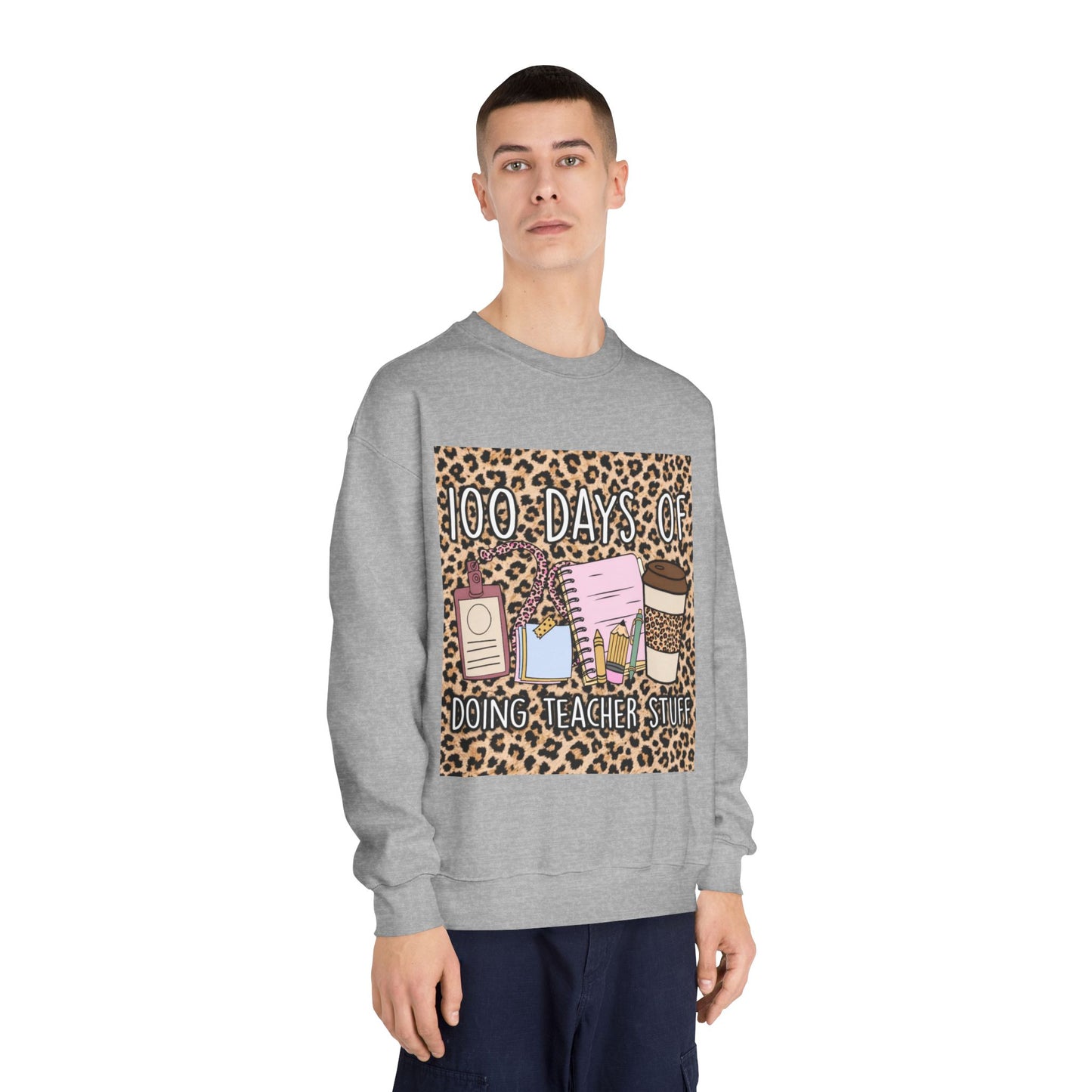 100 Days of Teaching Sweatshirt – Leopard Teacher Crewneck with Coffee & Planner Design
