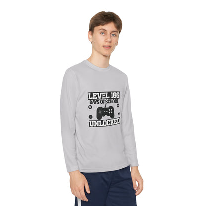 Youth Long Sleeve Tee — "Level 100 Days of School Unlocked" Gamer Shirt