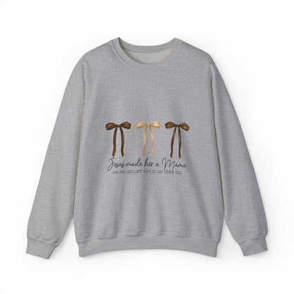Crewneck Sweatshirt — "Jesus Made Her a Mama" Neutral Ribbon Design
