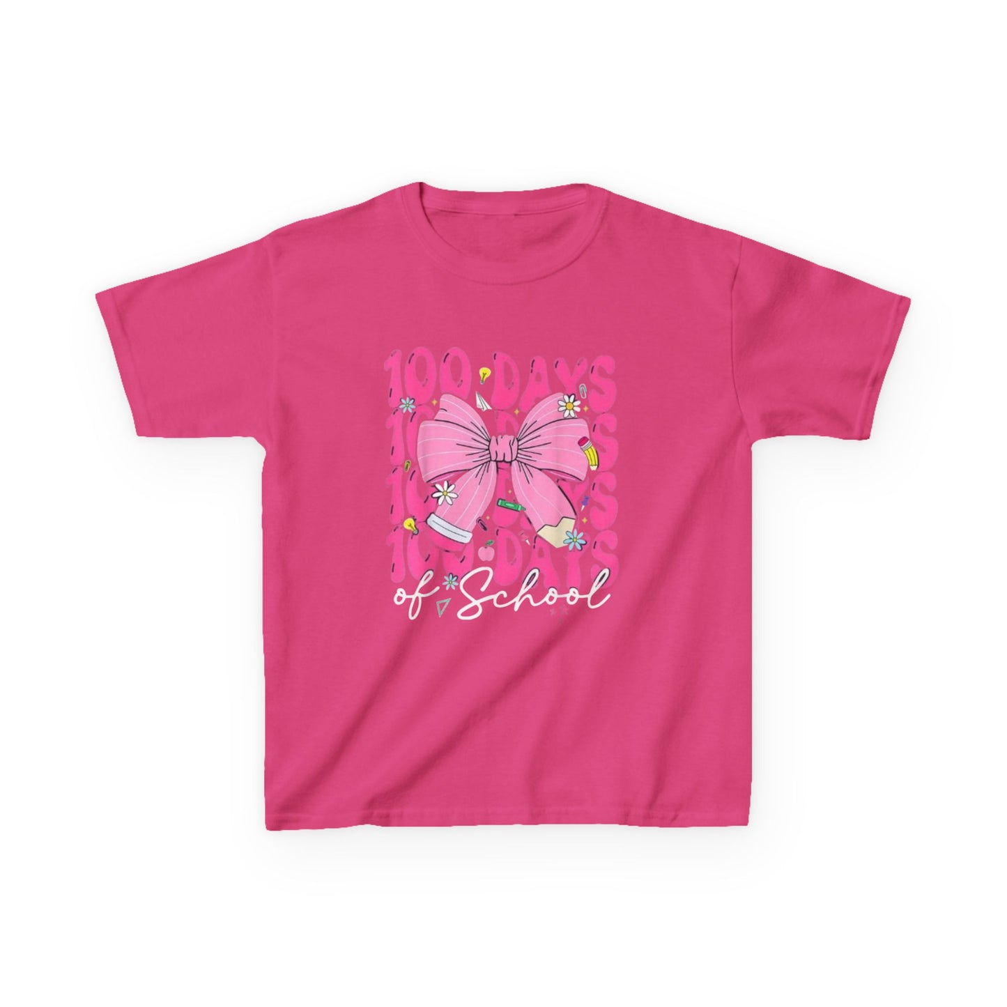 Kids 100 Days of School Tee — Pink Bow Celebration Shirt