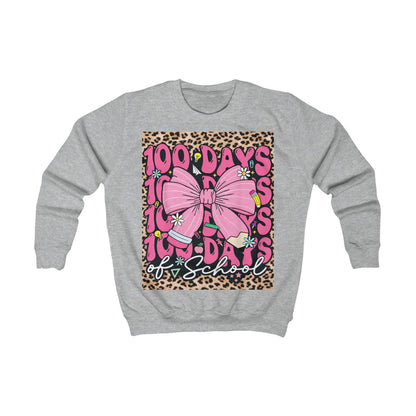 100 Days of School Kids Sweatshirt — Pink Bow Leopard Design