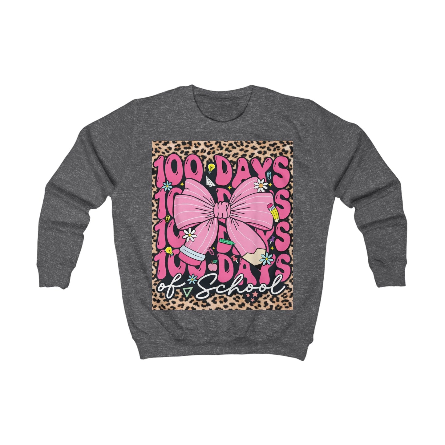 Copy of 100 Days of School Kids Sweatshirt — Pink Bow Leopard Design