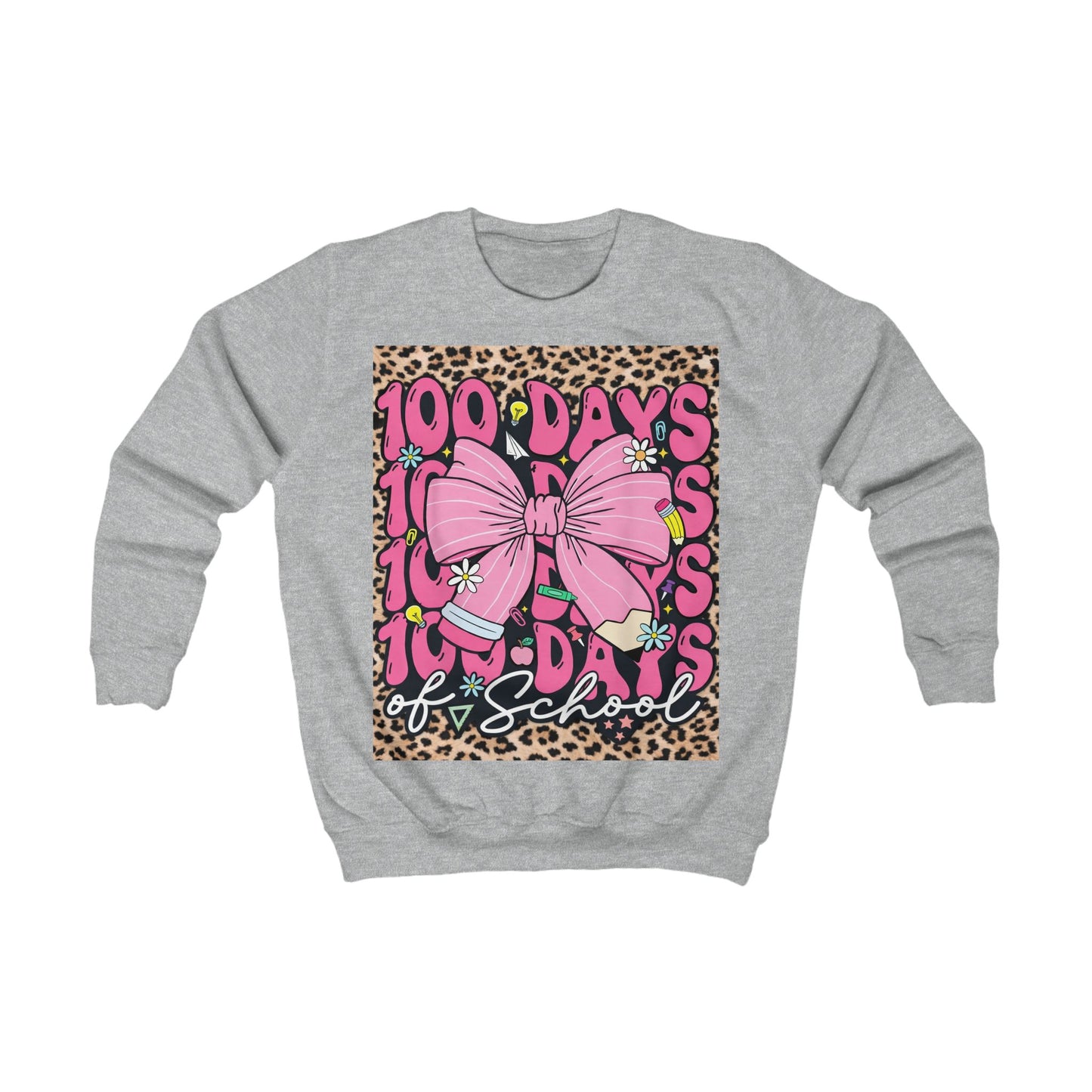 Copy of 100 Days of School Kids Sweatshirt — Pink Bow Leopard Design