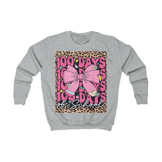 Copy of 100 Days of School Kids Sweatshirt — Pink Bow Leopard Design