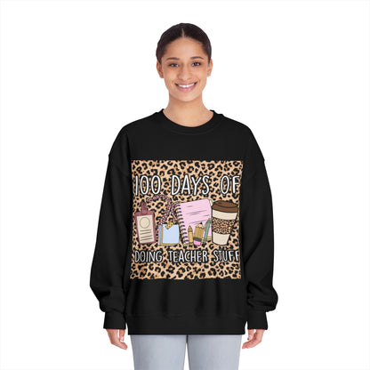 100 Days of Teaching Sweatshirt – Leopard Teacher Crewneck with Coffee & Planner Design