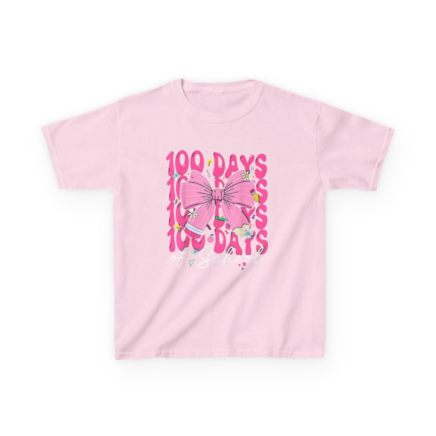 Kids 100 Days of School Tee — Pink Bow Celebration Shirt
