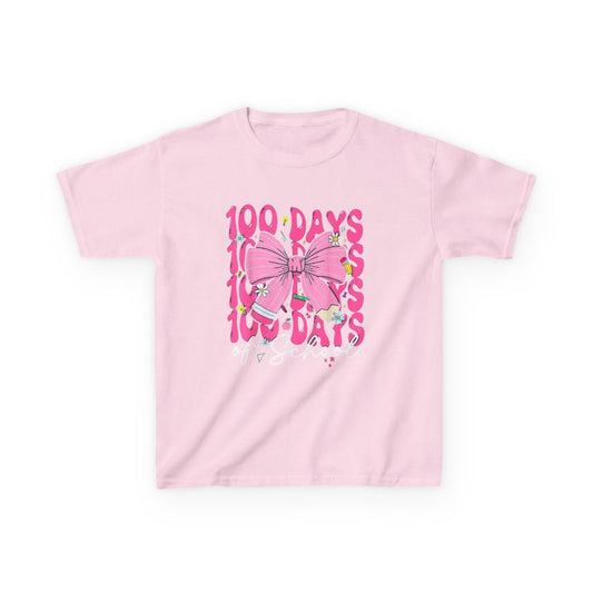 Kids 100 Days of School Tee — Pink Bow Celebration Shirt