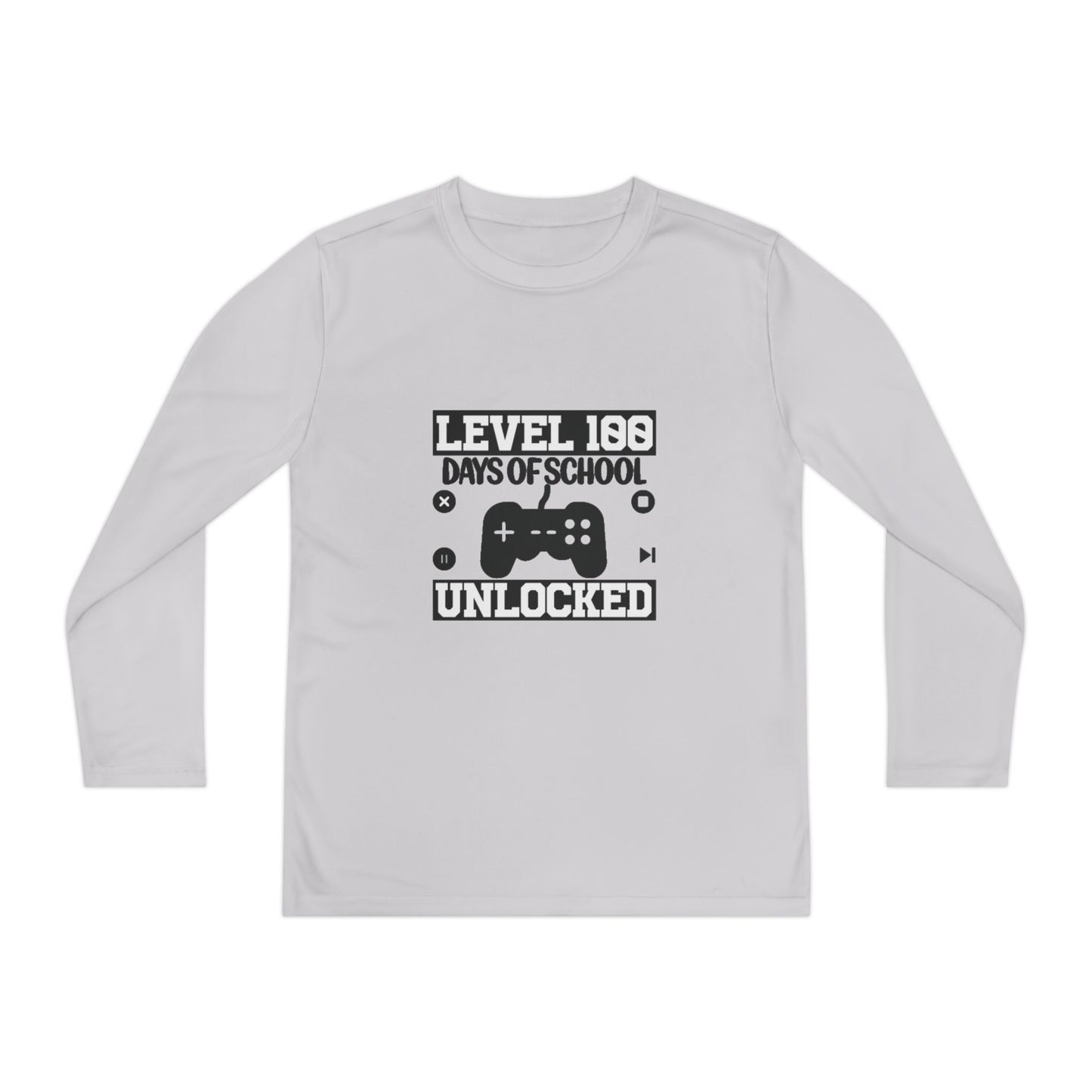 Youth Long Sleeve Tee — "Level 100 Days of School Unlocked" Gamer Shirt