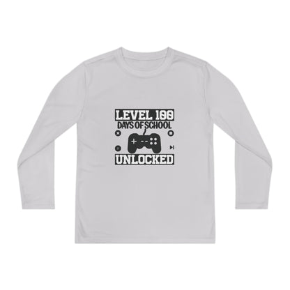 Youth Long Sleeve Tee — "Level 100 Days of School Unlocked" Gamer Shirt