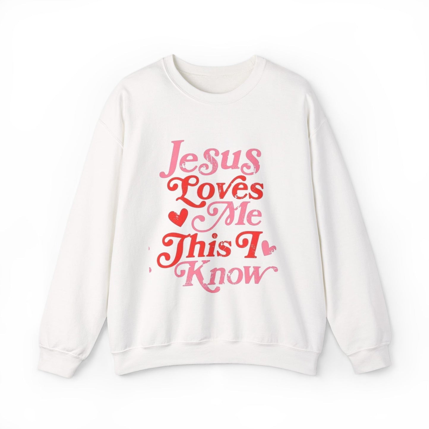 Crewneck Sweatshirt — “Jesus Loves Me This I Know” Retro Script Christian Pullover