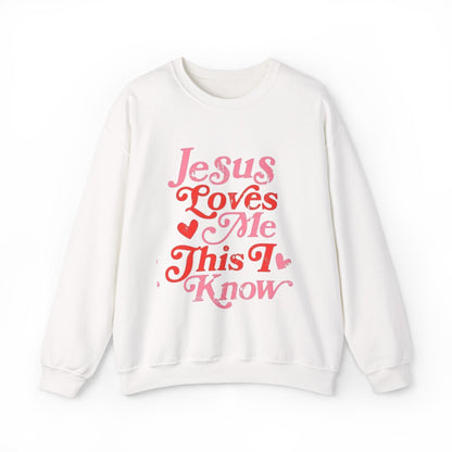 Crewneck Sweatshirt — “Jesus Loves Me This I Know” Retro Script Christian Pullover