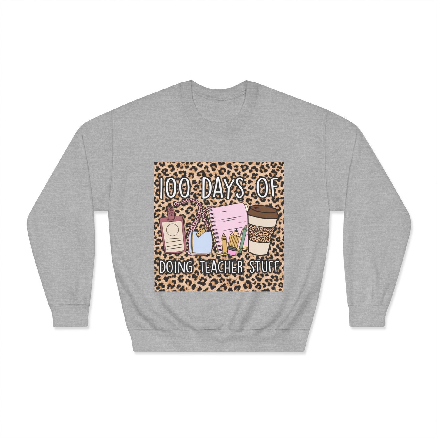 100 Days of Teaching Sweatshirt – Leopard Teacher Crewneck with Coffee & Planner Design