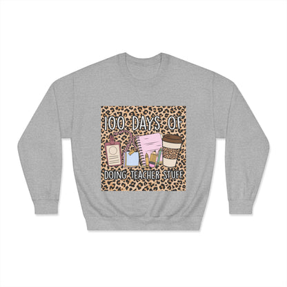 100 Days of Teaching Sweatshirt – Leopard Teacher Crewneck with Coffee & Planner Design