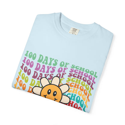 100 Days of School T-Shirt — Retro Rainbow Smiley Flower Tee
