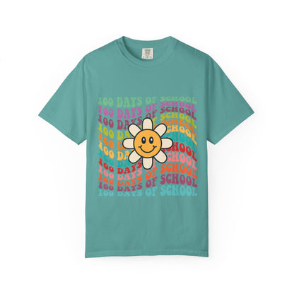 100 Days of School T-Shirt — Retro Rainbow Smiley Flower Tee