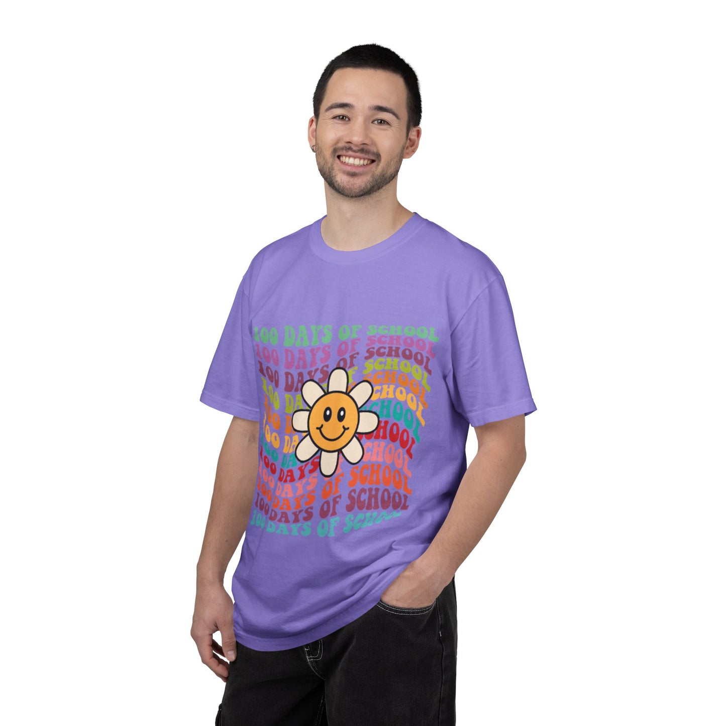 100 Days of School T-Shirt — Retro Rainbow Smiley Flower Tee
