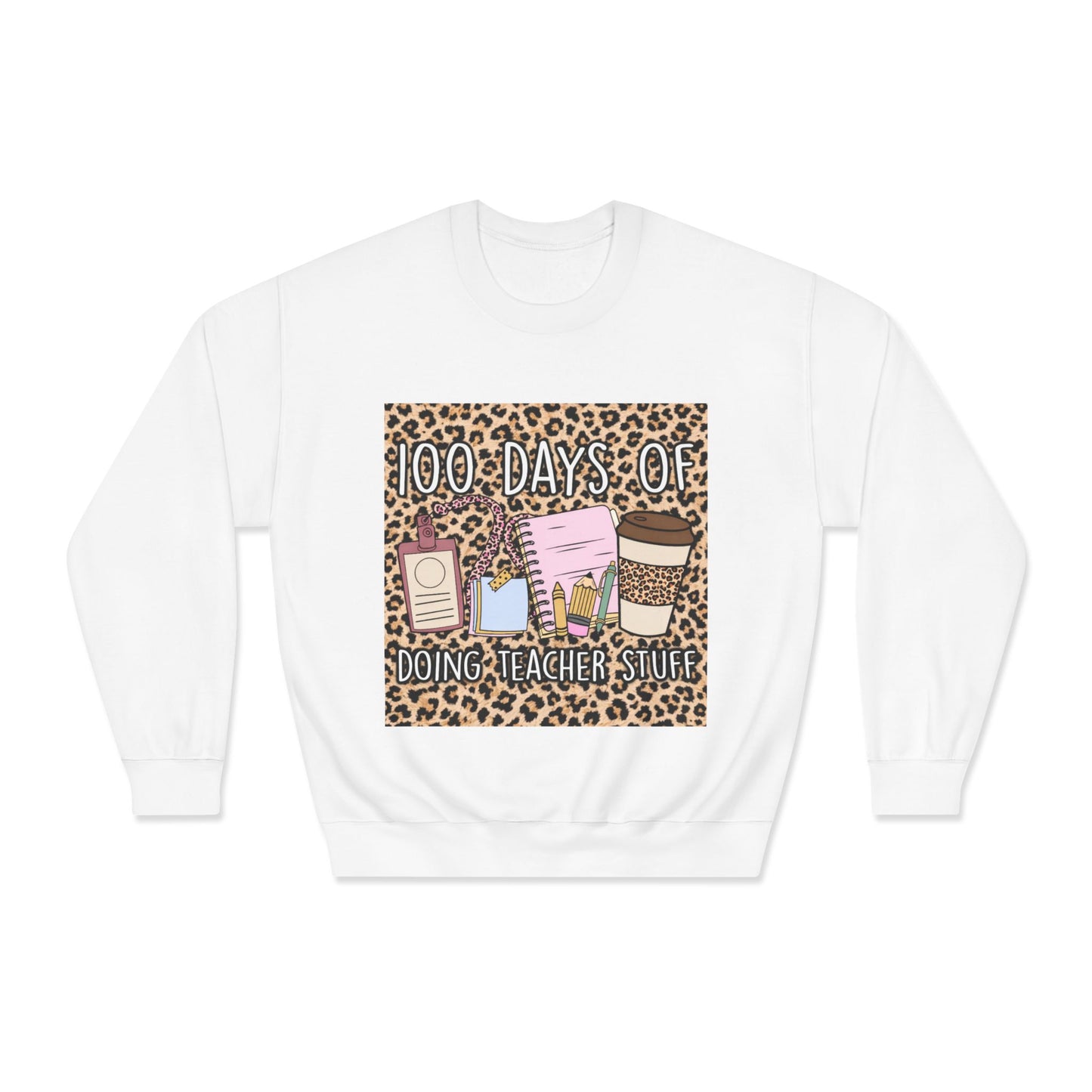 100 Days of Teaching Sweatshirt – Leopard Teacher Crewneck with Coffee & Planner Design
