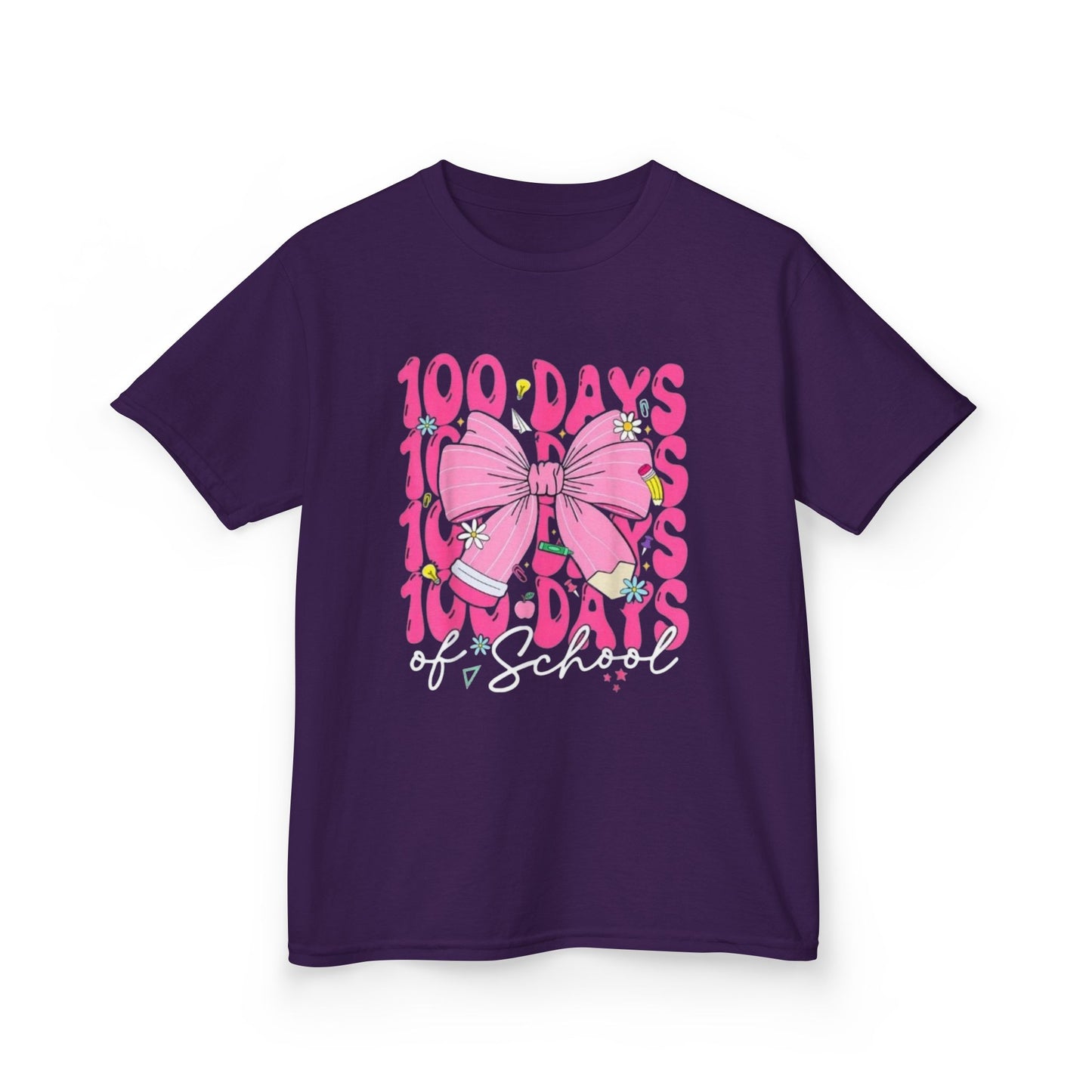 Kids 100 Days of School Tee — Pink Bow Celebration Shirt