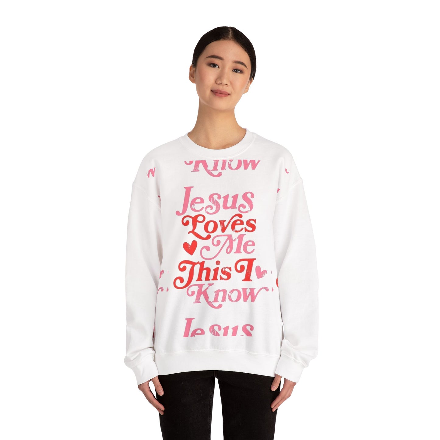 Crewneck Sweatshirt — “Jesus Loves Me This I Know” Retro Script Christian Pullover