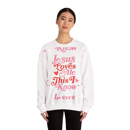 Crewneck Sweatshirt — “Jesus Loves Me This I Know” Retro Script Christian Pullover