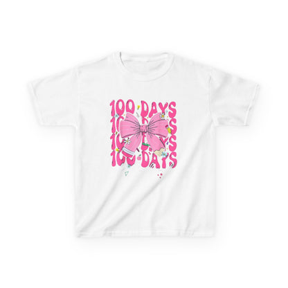 Kids 100 Days of School Tee — Pink Bow Celebration Shirt