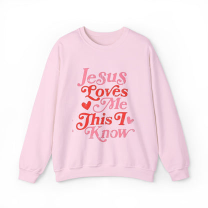 Crewneck Sweatshirt — “Jesus Loves Me This I Know” Retro Script Christian Pullover