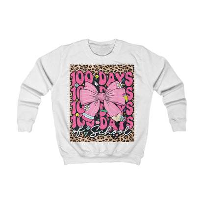 100 Days of School Kids Sweatshirt — Pink Bow Leopard Design