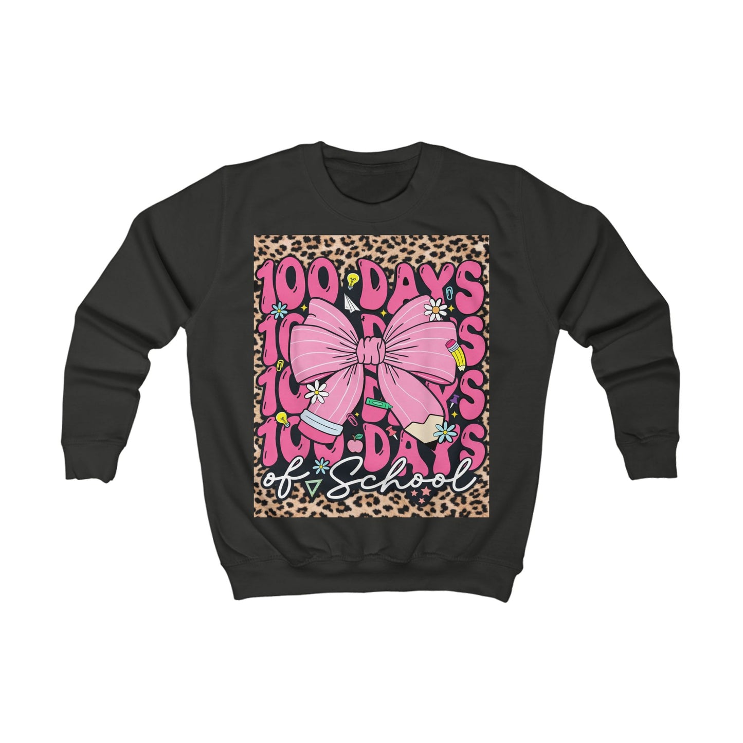 Copy of 100 Days of School Kids Sweatshirt — Pink Bow Leopard Design
