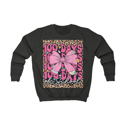 Copy of 100 Days of School Kids Sweatshirt — Pink Bow Leopard Design