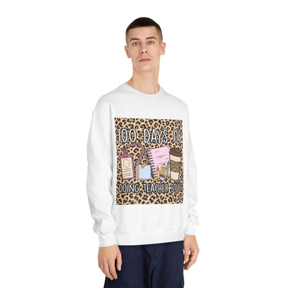 100 Days of Teaching Sweatshirt – Leopard Teacher Crewneck with Coffee & Planner Design