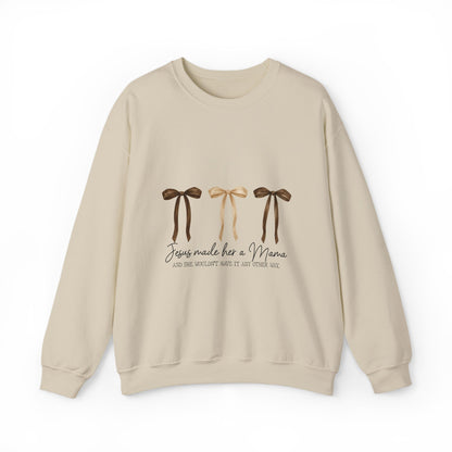 Crewneck Sweatshirt — "Jesus Made Her a Mama" Neutral Ribbon Design
