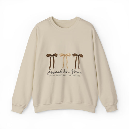 Crewneck Sweatshirt — "Jesus Made Her a Mama" Neutral Ribbon Design