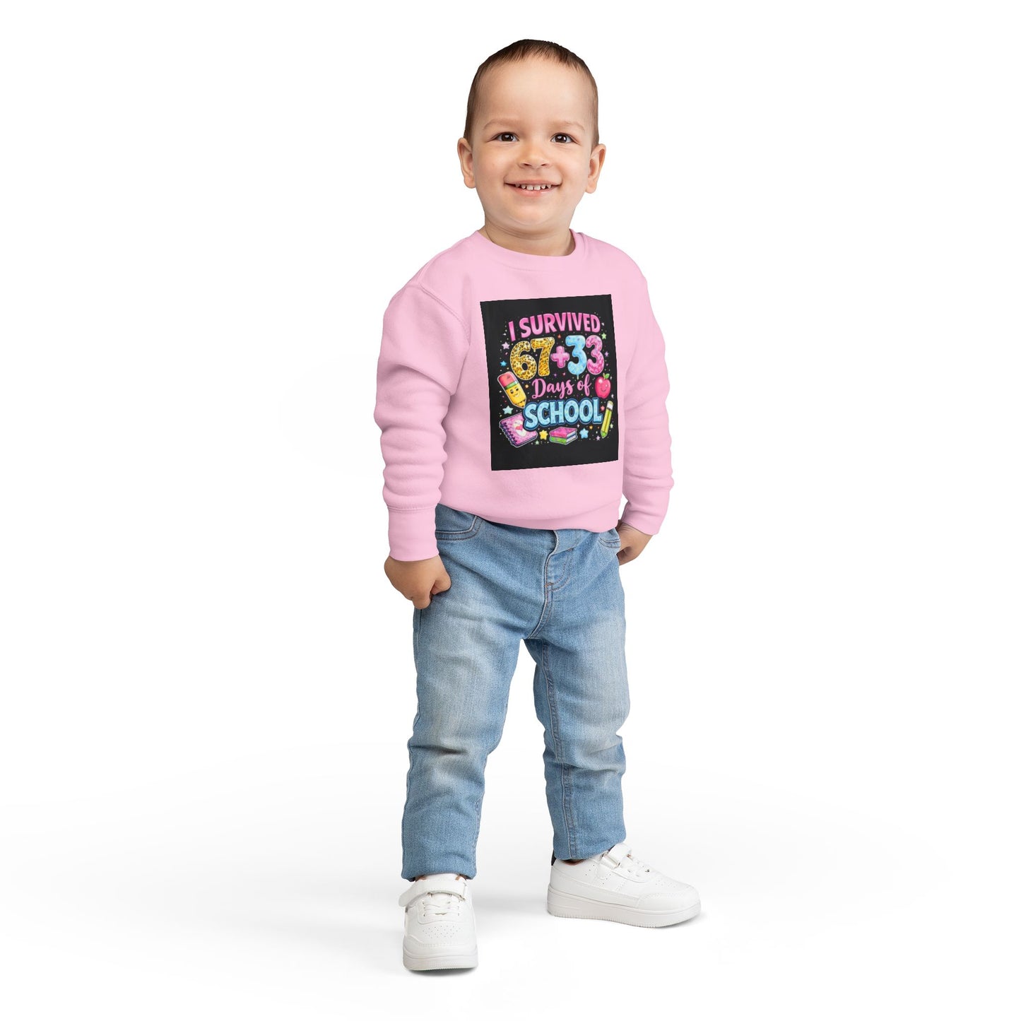Toddler Sweatshirt - "I Survived 67+33 Days of School" Cute End-of-Year Kids Sweatshirt