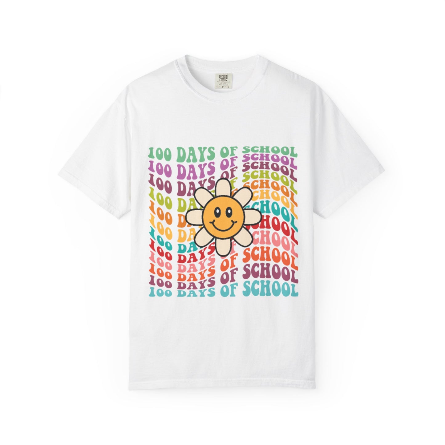 100 Days of School T-Shirt — Retro Rainbow Smiley Flower Tee