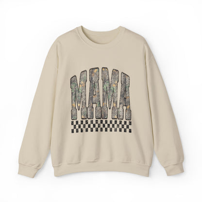 Mama Floral Logo Crewneck Sweatshirt — Checkerboard Accent