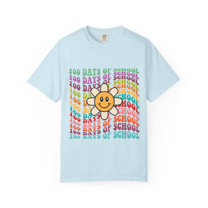 100 Days of School T-Shirt — Retro Rainbow Smiley Flower Tee