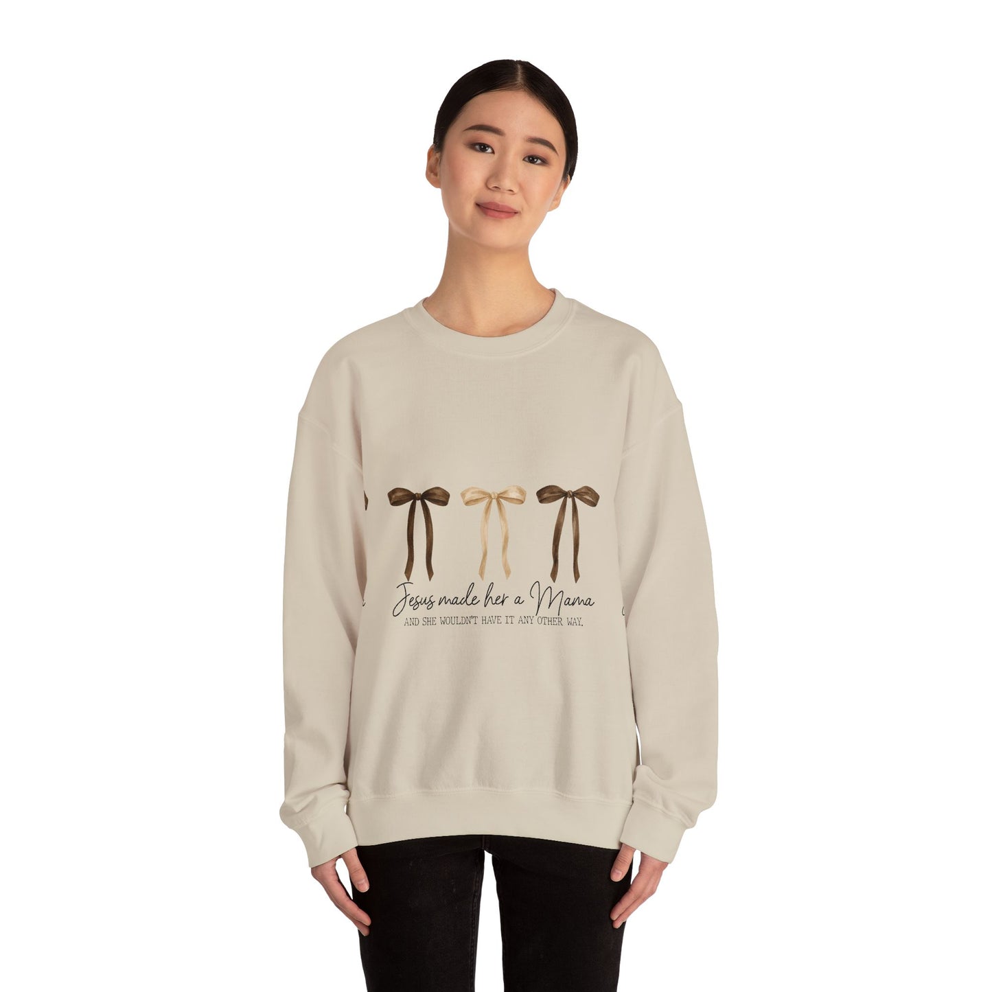 Crewneck Sweatshirt — "Jesus Made Her a Mama" Neutral Ribbon Design