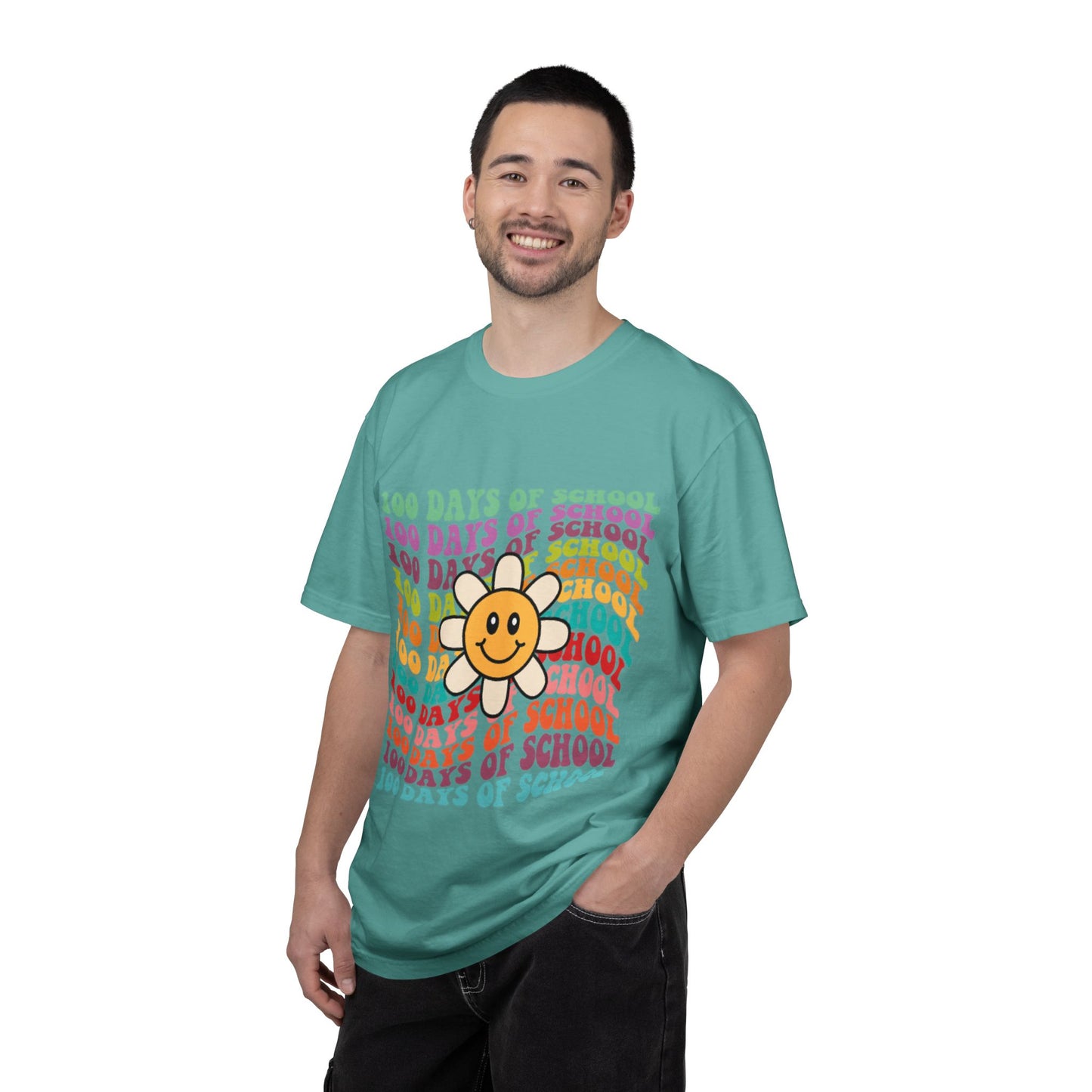 100 Days of School T-Shirt — Retro Rainbow Smiley Flower Tee