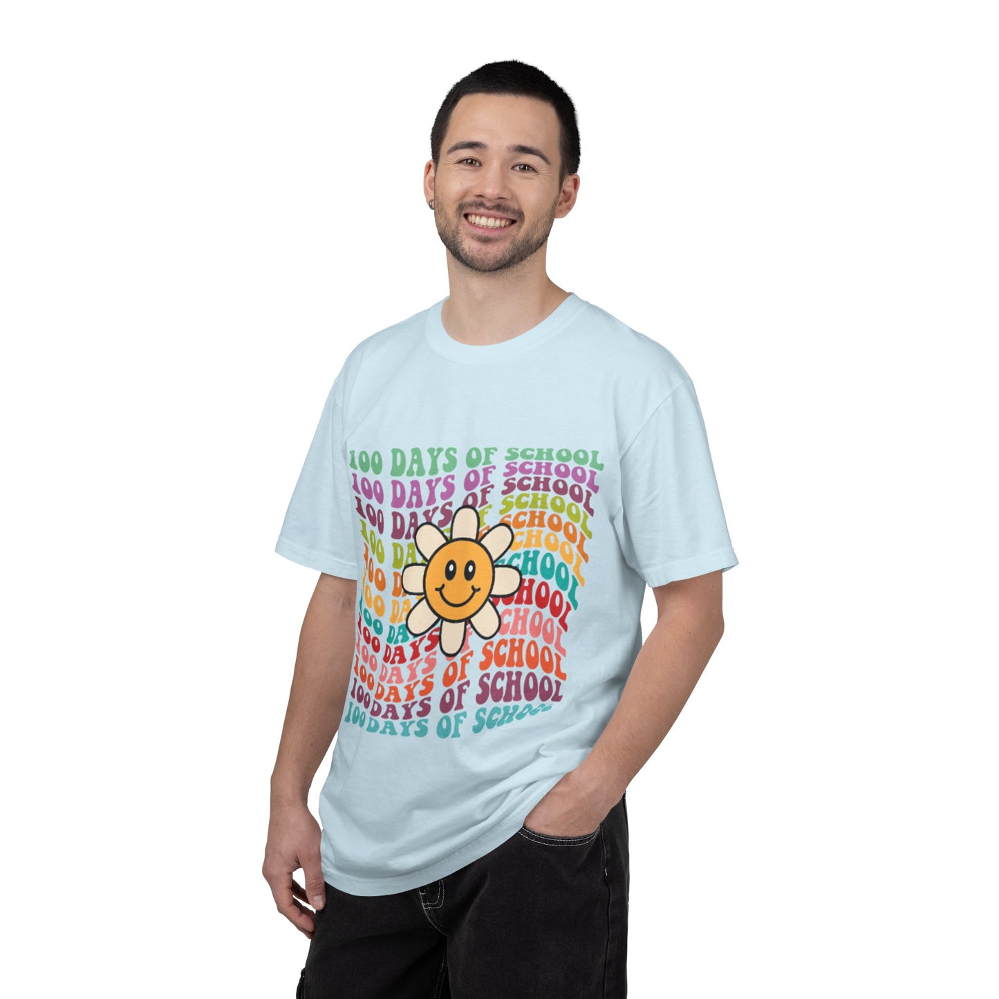 100 Days of School T-Shirt — Retro Rainbow Smiley Flower Tee