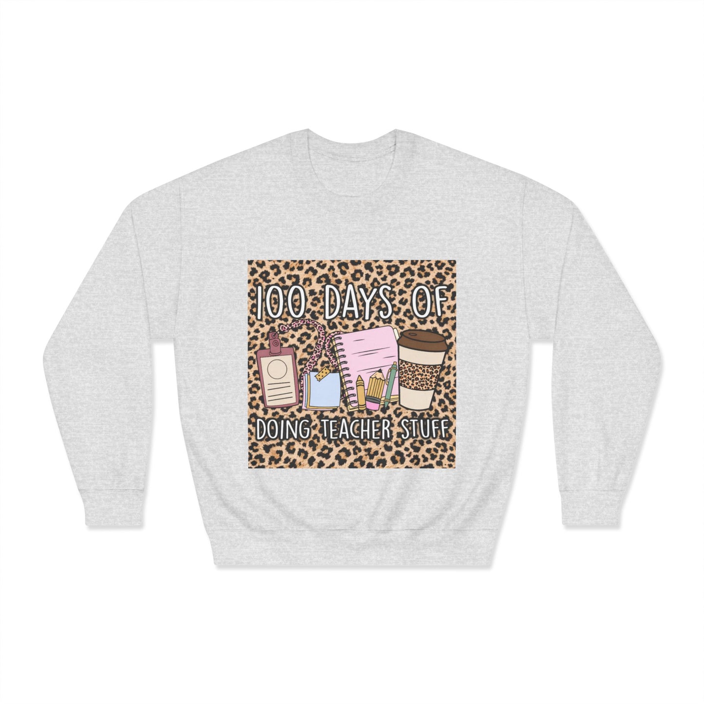 100 Days of Teaching Sweatshirt – Leopard Teacher Crewneck with Coffee & Planner Design