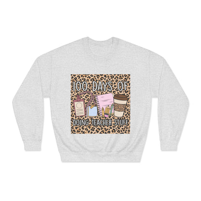 100 Days of Teaching Sweatshirt – Leopard Teacher Crewneck with Coffee & Planner Design