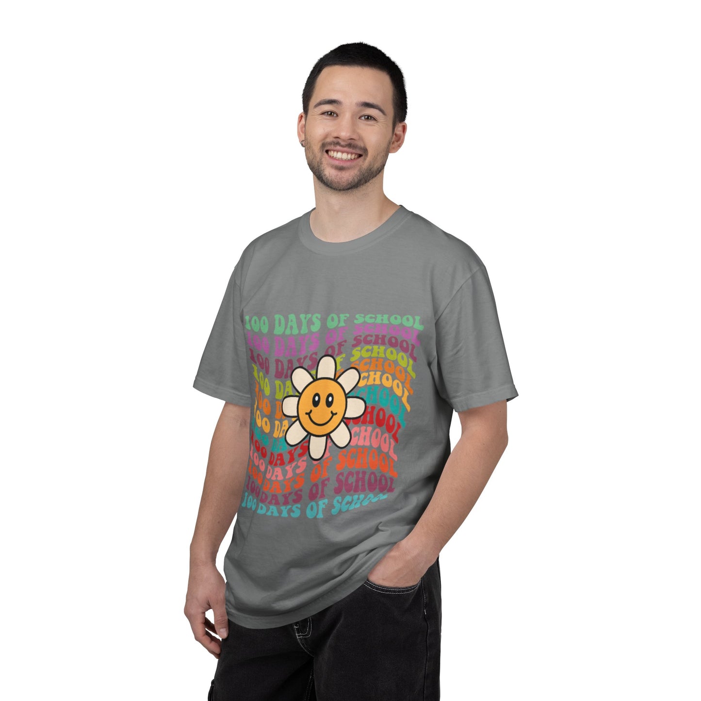 100 Days of School T-Shirt — Retro Rainbow Smiley Flower Tee