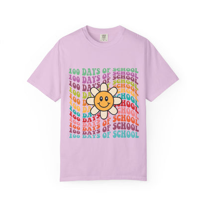 100 Days of School T-Shirt — Retro Rainbow Smiley Flower Tee