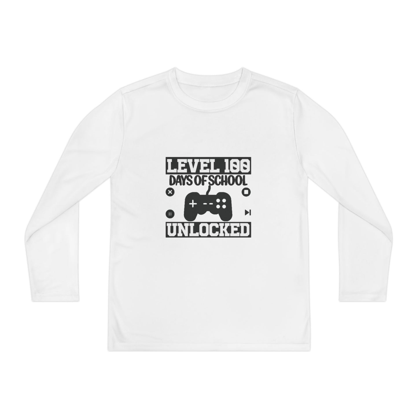 Youth Long Sleeve Tee — "Level 100 Days of School Unlocked" Gamer Shirt