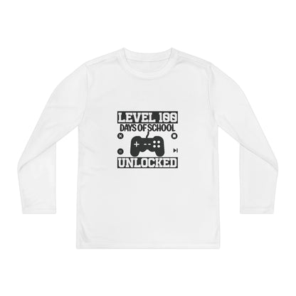 Youth Long Sleeve Tee — "Level 100 Days of School Unlocked" Gamer Shirt