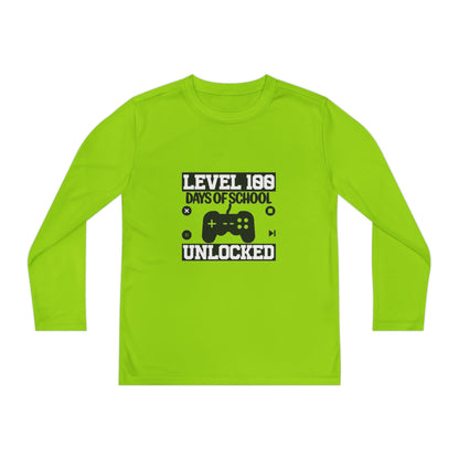 Youth Long Sleeve Tee — "Level 100 Days of School Unlocked" Gamer Shirt