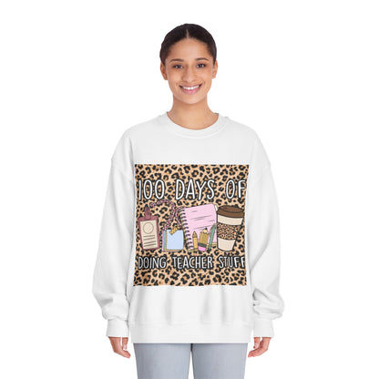 100 Days of Teaching Sweatshirt – Leopard Teacher Crewneck with Coffee & Planner Design