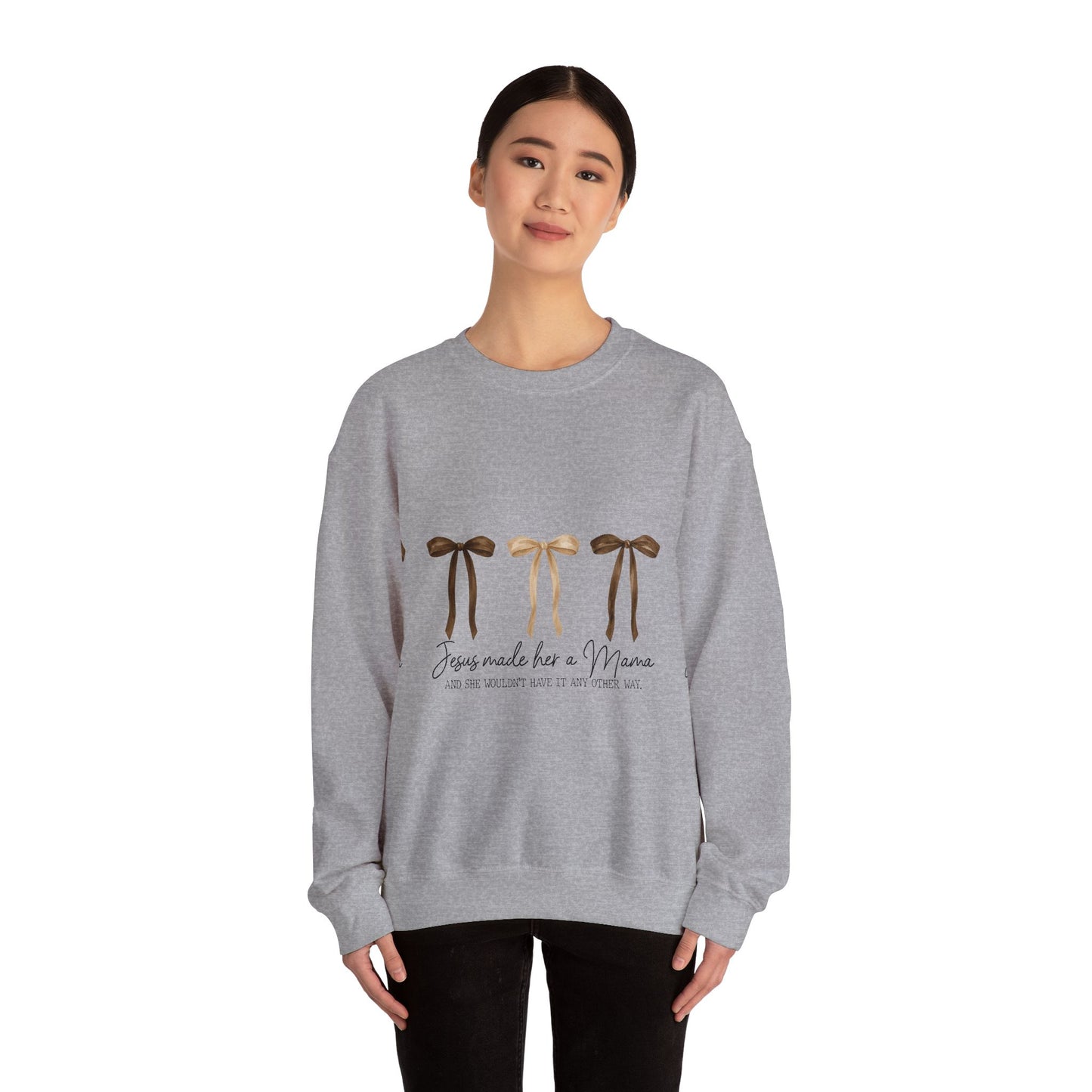 Crewneck Sweatshirt — "Jesus Made Her a Mama" Neutral Ribbon Design