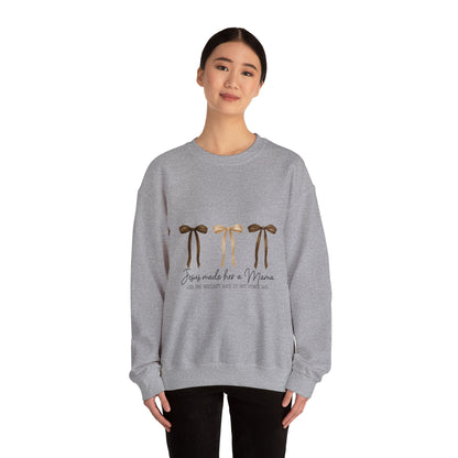 Crewneck Sweatshirt — "Jesus Made Her a Mama" Neutral Ribbon Design